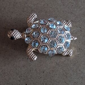 Gold Turtle Brooch with Geometric Shell